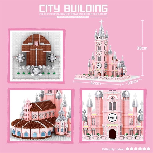 Pink Church Building Block Set Cathedral Replica Mini Nano Bricks Architecture - Picture 3 of 12